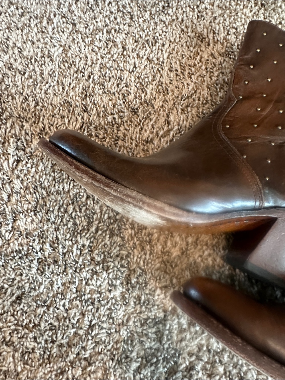 Lucchese Brown Studded Leather Western Ankle Booties - Picture 10 of 16